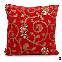 indoAmor Paisley Sequine Embroided Velvet Cushion Covers (Red-Blue 16x16 Inches)- Set of 5 Covers-thumb1