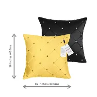 indoAmor Pintex Crystal Stone Work Satin Throw/Pillow Cushion Covers (16x16 Inches, Black Golden) - Set of 5 Covers-thumb1