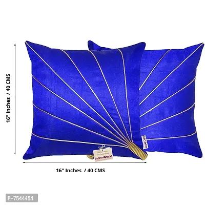 indoAmor Silk Cushion Covers, Stripes Pattern (16x16 Inches, Blue Color) - Set of 7 Covers-thumb2