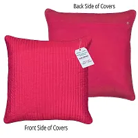 indoAmor Quilted Stripes Silk Cushion Cover (Pink, 16x16 Inches) Set of 5 Pieces-thumb2