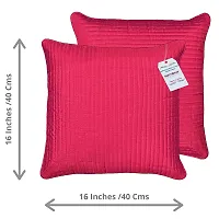 indoAmor Quilted Stripes Silk Cushion Cover (Pink, 16x16 Inches) Set of 5 Pieces-thumb1