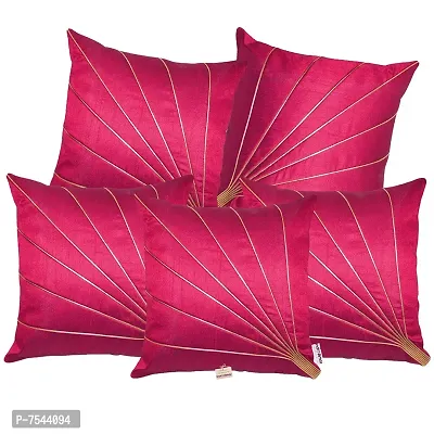 indoAmor Stripes Pattern Silk Cushion Covers (Pink, 16x16 inches) - Set of 5 Pieces