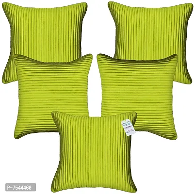 indoAmor Quilted Stripes Silk Cushion Cover with Overlock Stitching (Green, 16x16 Inches) Set of 5 Pieces-thumb0