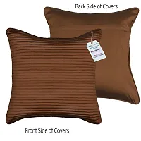 indoAmor Quilted Stripes Silk Cushion Cover with Overlock Stitching (Brown  Maroon, 16x16 Inches) Set of 5 Pieces-thumb2