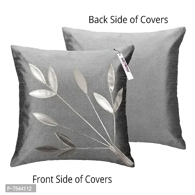 indoAmor Silk Cushion Cover, Silver Leaves Floral Design (Multicolor, 16x16 Inches) Set of 5 Covers-thumb3