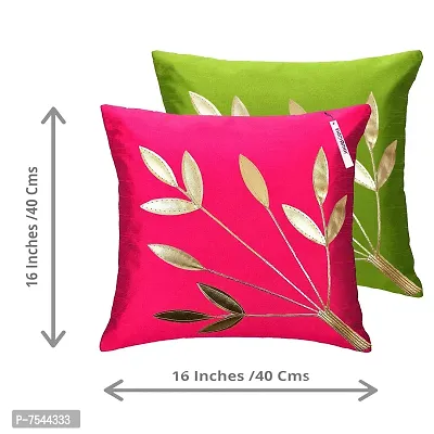 indoAmor Silk Cushion Covers, Leaves Pattern (16X16 Inches, Multicolor) Set of 7 Covers-thumb3