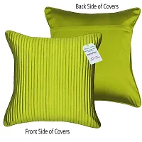 indoAmor Quilted Stripes Silk Cushion Cover with Overlock Stitching (Green, 16x16 Inches) Set of 5 Pieces-thumb2