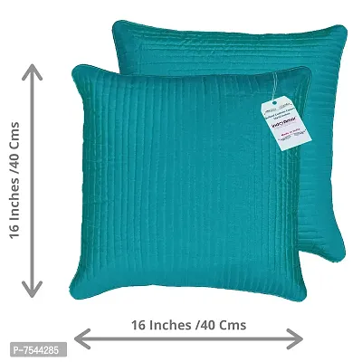 indoAmor Quilted Silk Cushion Cover (Turquoise/Firozi, 16x16 Inches) Set of 5 Pieces-thumb2