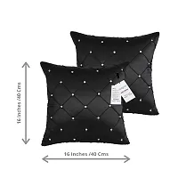 indoAmor Pintex Crystal Stone Work Satin Throw/Pillow Cushion Covers (16x16 Inches, Black) - Set of 7 Covers-thumb1