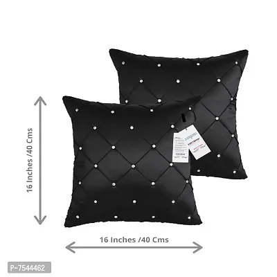 indoAmor Pintex Crystal Stone Work Satin Throw/Pillow Cushion Covers (16x16 Inches, Black) - Set of 7 Covers-thumb2