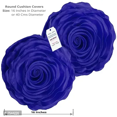 indoAmor Decorative Rose Shape Super Satin Round Cushion Covers, 16x16 Inches (Blue) - Set of 7 Covers-thumb2