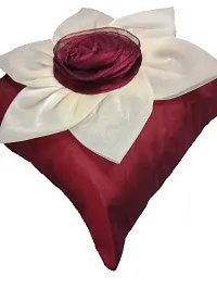 indoAmor Flower Silk Cushion Cover (Maroon, 16x16 Inches) - Set of 5 Pieces-thumb4