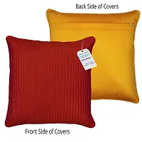 indoAmor Quilted Stripes Silk Cushion Cover (Multicolor, 16x16 Inches) Set of 5 Pieces-thumb2