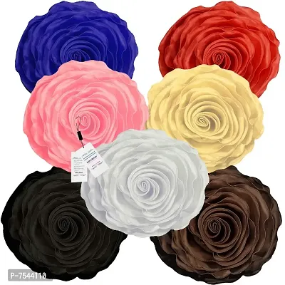 indoAmor Decorative Rose Shape Super Satin Round Cushion Covers, 16x16 Inches (Multicolor) - Set of 7 Covers