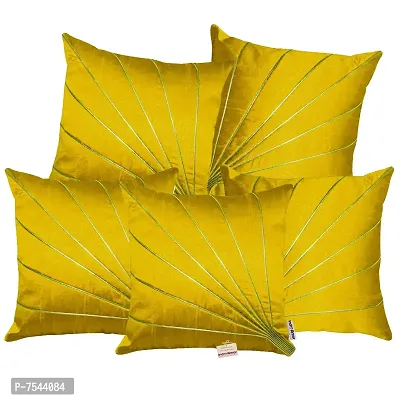 indoAmor Stripes Pattern Silk Cushion Covers (Yellow, 16x16 inches) - Set of 5 Pieces