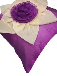 indoAmor Flower Silk Cushion Cover (16x16 Inches) - Set of 5 Pieces (Purple)-thumb3