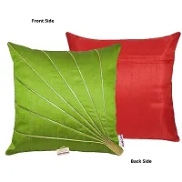 indoAmor Stripes Pattern Silk Cushion Covers (Red  Green, 16x16 inches) - Set of 5 Pieces-thumb2