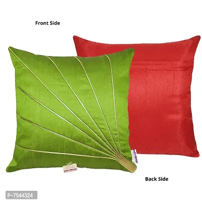 indoAmor Stripes Pattern Silk Cushion Covers (Red  Green, 16x16 inches) - Set of 5 Pieces-thumb3