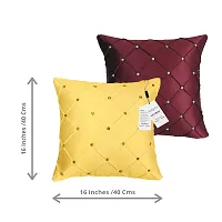 indoAmor Pintex Crystal Stone Work Satin Throw/Pillow Cushion Covers (16x16 Inches, Maroon Golden) - Set of 5 Covers-thumb1