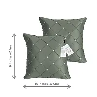 indoAmor Pintex Crystal Stone Work Satin Throw/Pillow Cushion Covers (16x16 Inches, Grey) - Set of 5 Covers-thumb1