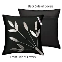 indoAmor Silk Cushion Cover, Silver Leaves Design (Black and Grey, 16x16 Inches) Set of 5 Covers-thumb2