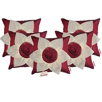 indoAmor Flower Silk Cushion Cover (Maroon, 16x16 Inches) - Set of 5 Pieces-thumb1