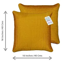 indoAmor Quilted Stripes Silk Cushion Cover (Yellow, 16x16 Inches) Set of 5 Pieces-thumb1