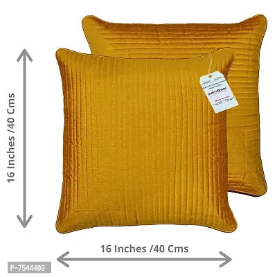 indoAmor Quilted Stripes Silk Cushion Cover (Yellow, 16x16 Inches) Set of 5 Pieces-thumb2