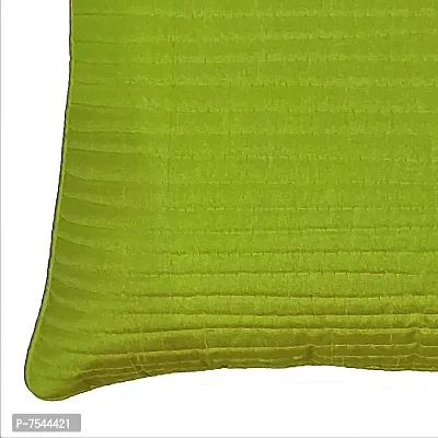 indoAmor Quilted Stripes Silk Cushion Cover (Green, 16x16 Inches) Set of 5 Pieces-thumb4