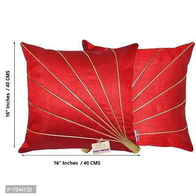 indoAmor Stripes Pattern Silk Cushion Covers (Red, 16x16 inches) - Set of 5 Pieces-thumb2