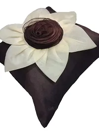 indoAmor Flower Silk Cushion Cover (Brown, 16x16 Inches) - Set of 5 Pieces-thumb3