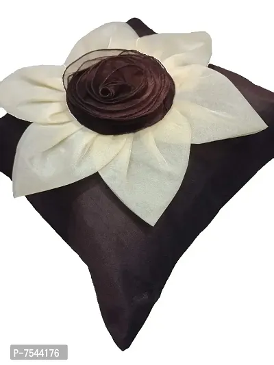 indoAmor Flower Silk Cushion Cover (Brown, 16x16 Inches) - Set of 5 Pieces-thumb4