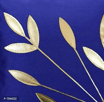 indoAmor Silk Cushion Covers, Leaves Pattern (16X16 Inches, Fawn Blue) Set of 7 Covers-thumb2