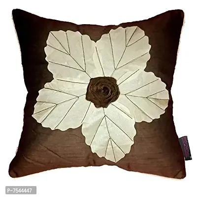 indoAmor Flower Silk Cushion Cover (Brown, 16x16 Inches) - Set of 5 Pieces-thumb2