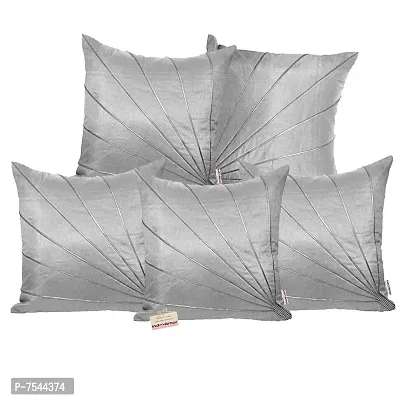 indoAmor Stripes Pattern Silk Cushion Covers (Grey, 16x16 inches) - Set of 5 Pieces