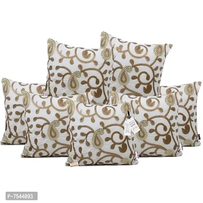 indoAmor Paisley Sequine Embroidery Velvet Cushion Covers (White, 16x16 Inches)- Set of 7 Covers