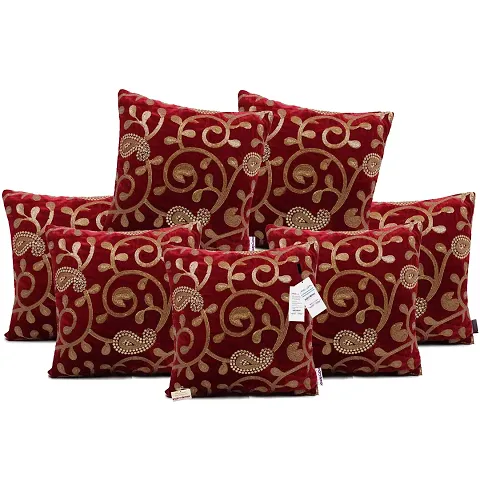 indoAmor Paisley Sequine Embroidery Velvet Cushion Covers (16x16 Inches)- Set of 7 Covers