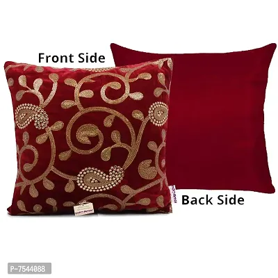 indoAmor Paisley Sequine Embroidery Velvet Cushion Covers (Maroon, 16x16 Inches)- Set of 7 Covers-thumb3