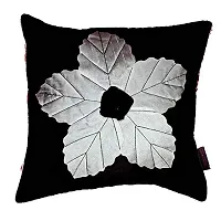 indoAmor Flower Silk Cushion Cover (Black, 16x16 Inches) - Set of 5 Pieces-thumb1