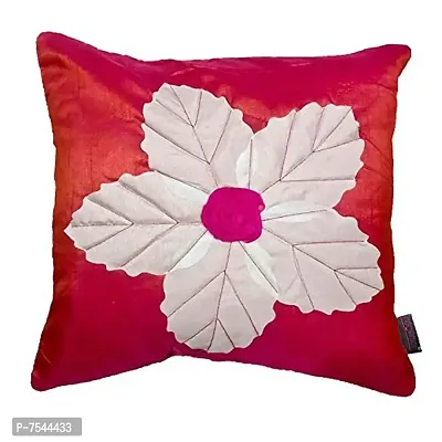 indoAmor Flower Silk Cushion Cover (Pink, 16x16 Inches) - Set of 5 Pieces-thumb2