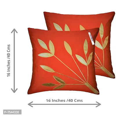 indoAmor Silk Cushion Covers, Leaves Pattern (16X16 Inches, Red) Set of 7 Covers-thumb3