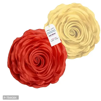 indoAmor Rose Design Super Satin Cushion Covers, 16x16 Inches (Multicolor) - Set of 5-thumb2