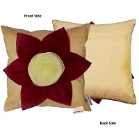 indoAmor Flower Silk Cushion Cover (Beige, 16x16 Inches) - Set of 5 Pieces-thumb2