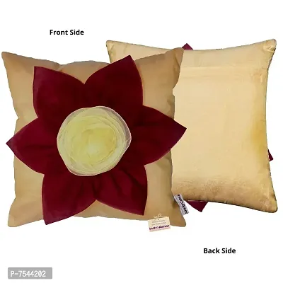 indoAmor Flower Silk Cushion Cover (Beige, 16x16 Inches) - Set of 5 Pieces-thumb3