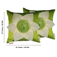 indoAmor Flower Silk Cushion Cover (Green, 16x16 Inches) - Set of 5 Pieces-thumb1