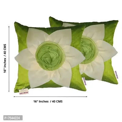 indoAmor Flower Silk Cushion Cover (Green, 16x16 Inches) - Set of 5 Pieces-thumb2