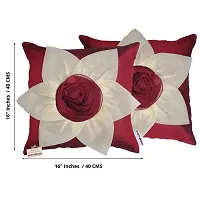 indoAmor Flower Silk Cushion Cover (Maroon, 16x16 Inches) - Set of 5 Pieces-thumb2