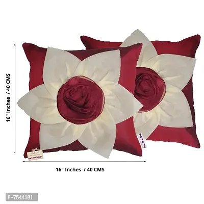 indoAmor Flower Silk Cushion Cover (Maroon, 16x16 Inches) - Set of 5 Pieces-thumb3