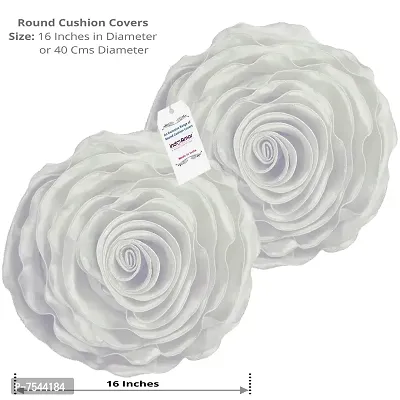 indoAmor Decorative Rose Shape Super Satin Round Cushion Covers, 16x16 Inches (White) - Set of 7 Covers-thumb2