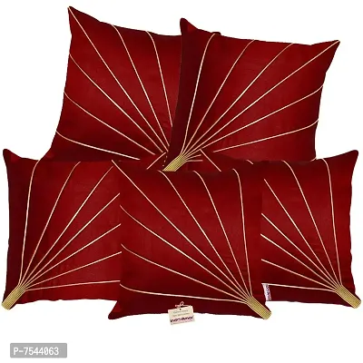 indoAmor Stripes Pattern Silk Cushion Covers (Maroon, 16x16 inches) - Set of 5 Pieces-thumb0